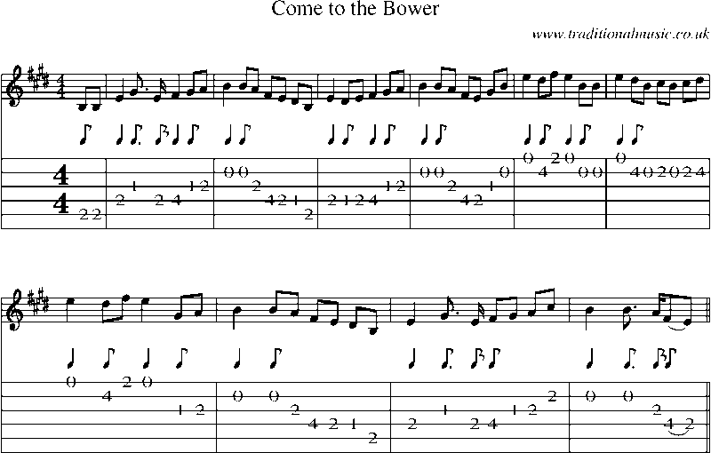 Guitar Tab and Sheet Music for Come To The Bower