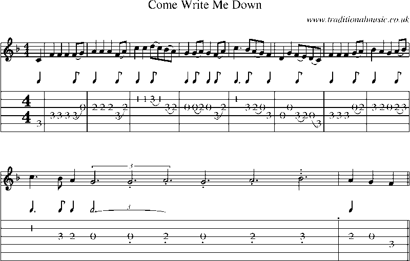 Guitar Tab and Sheet Music for Come Write Me Down