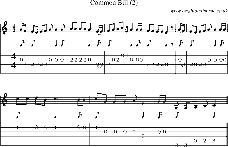 Guitar Tab and Sheet Music for Common Bill (2)