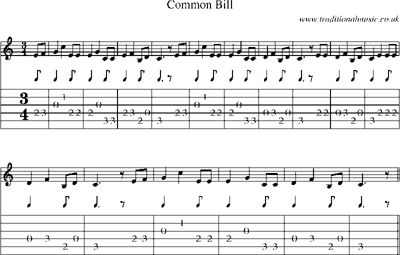 Guitar Tab and Sheet Music for Common Bill