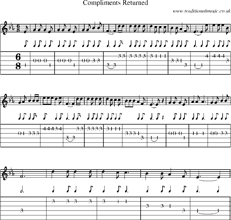 Guitar Tab and Sheet Music for Compliments Returned
