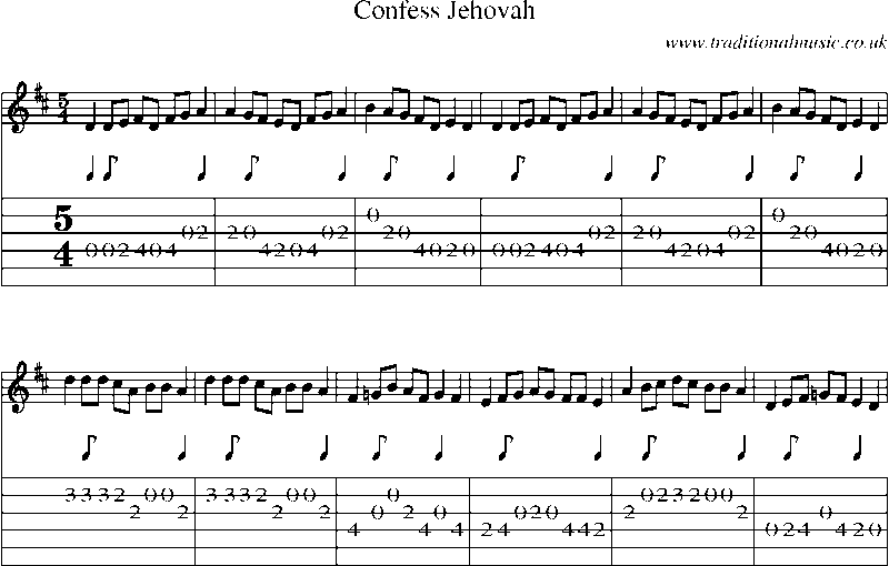 Guitar Tab and Sheet Music for Confess Jehovah
