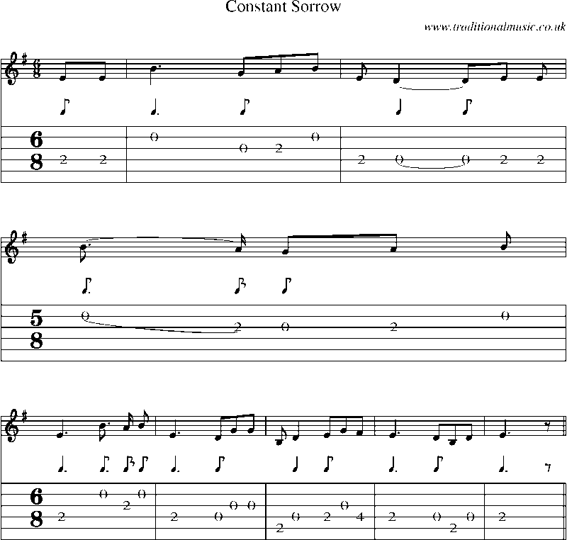 Guitar Tab and Sheet Music for Constant Sorrow