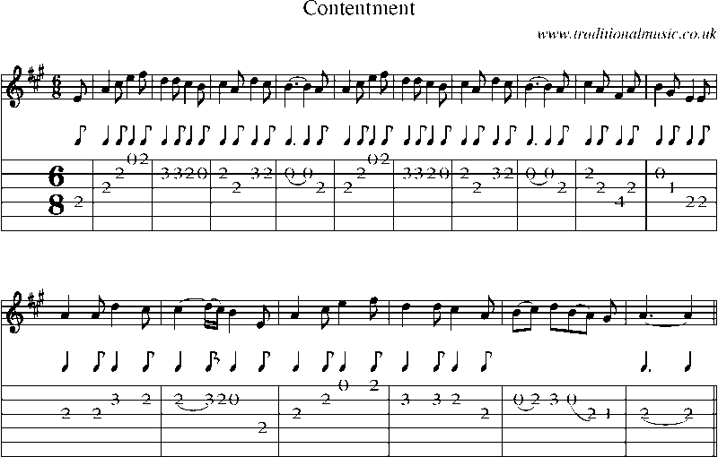 Guitar Tab and Sheet Music for Contentment