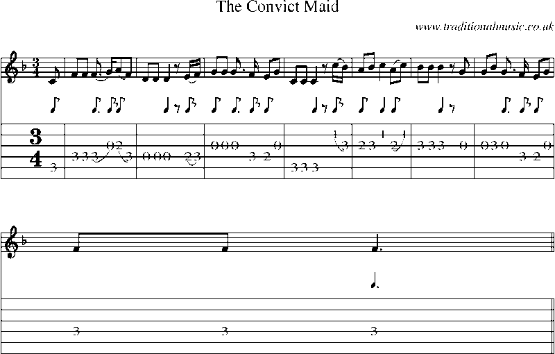 Guitar Tab and Sheet Music for The Convict Maid(1)
