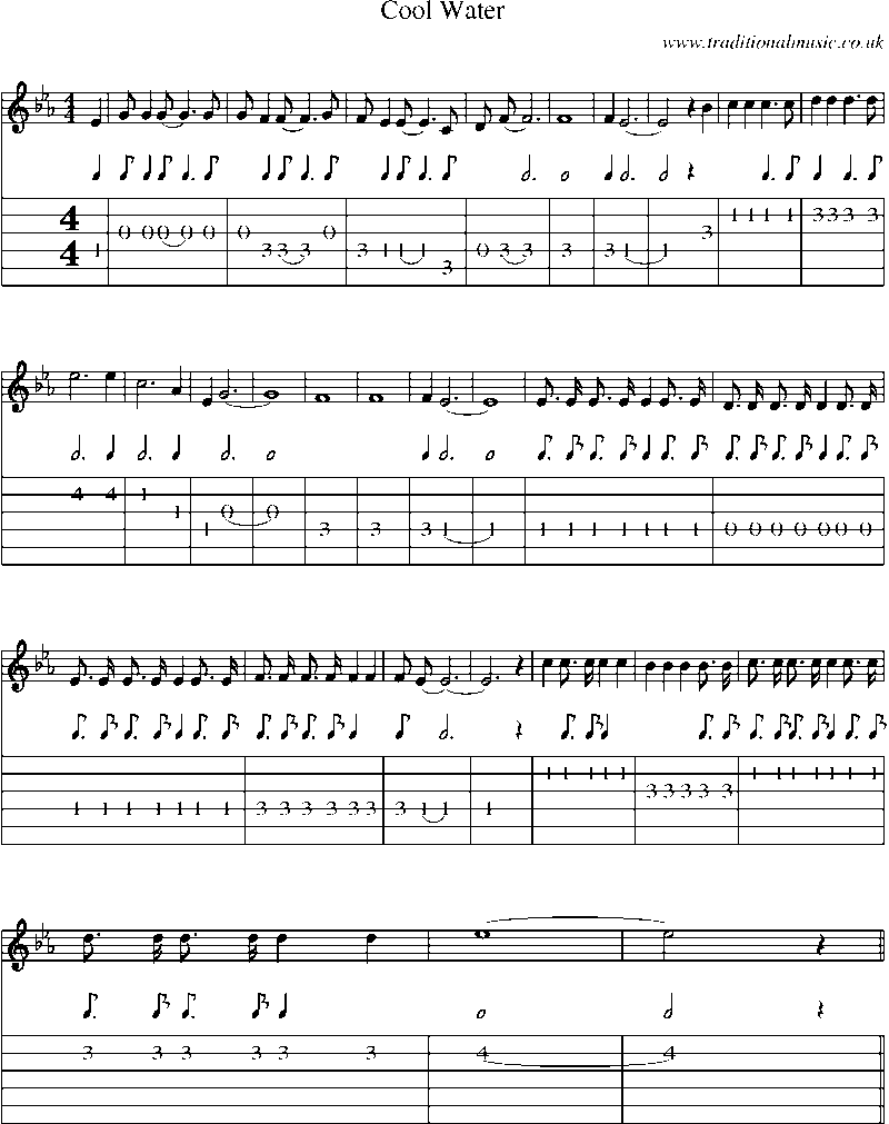 Guitar Tab and Sheet Music for Cool Water