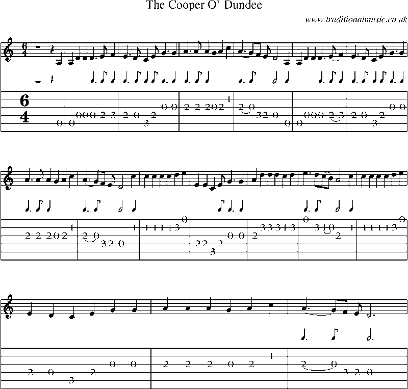 Guitar Tab and Sheet Music for The Cooper O' Dundee