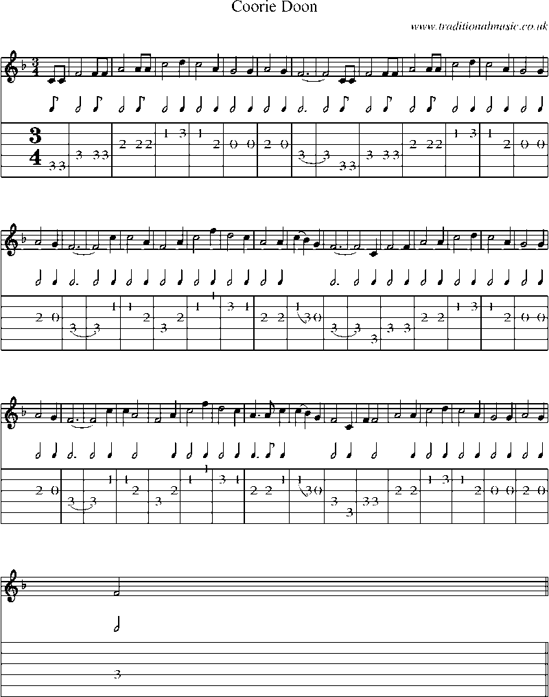 Guitar Tab and Sheet Music for Coorie Doon