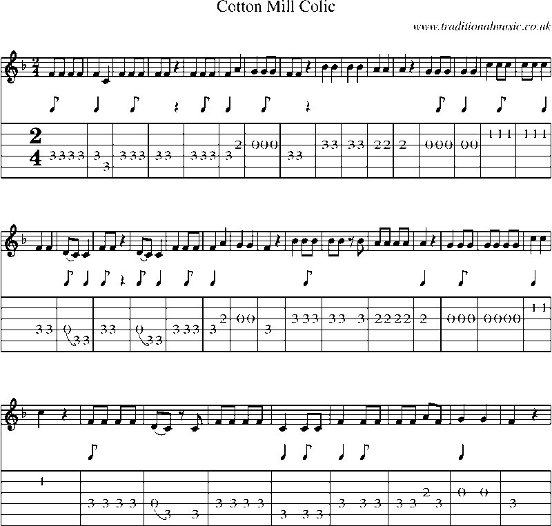 Guitar Tab and Sheet Music for Cotton Mill Colic