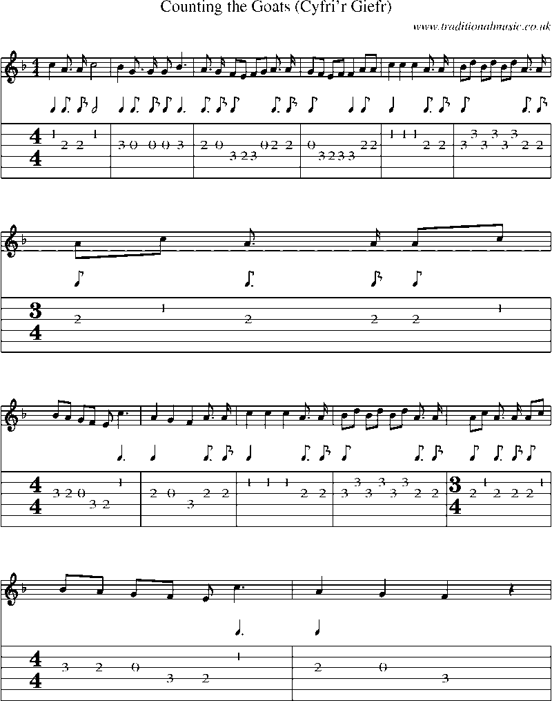 Guitar Tab and Sheet Music for Counting The Goats (cyfri'r Giefr)