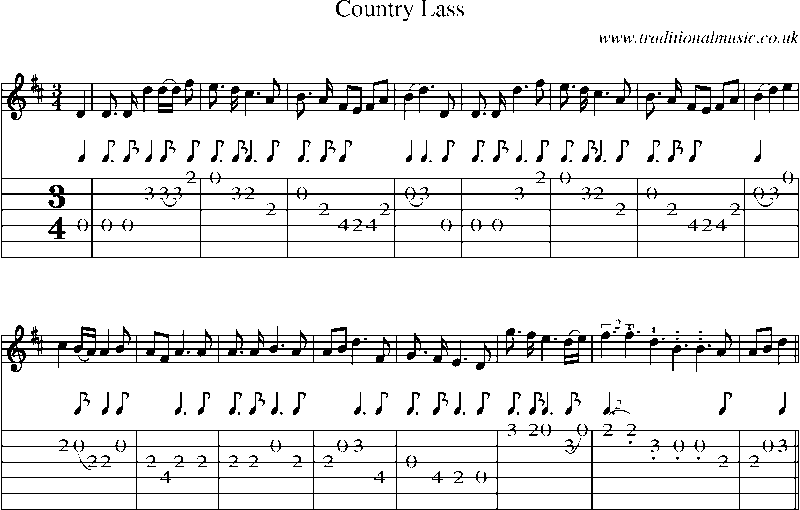 Guitar Tab and Sheet Music for Country Lass