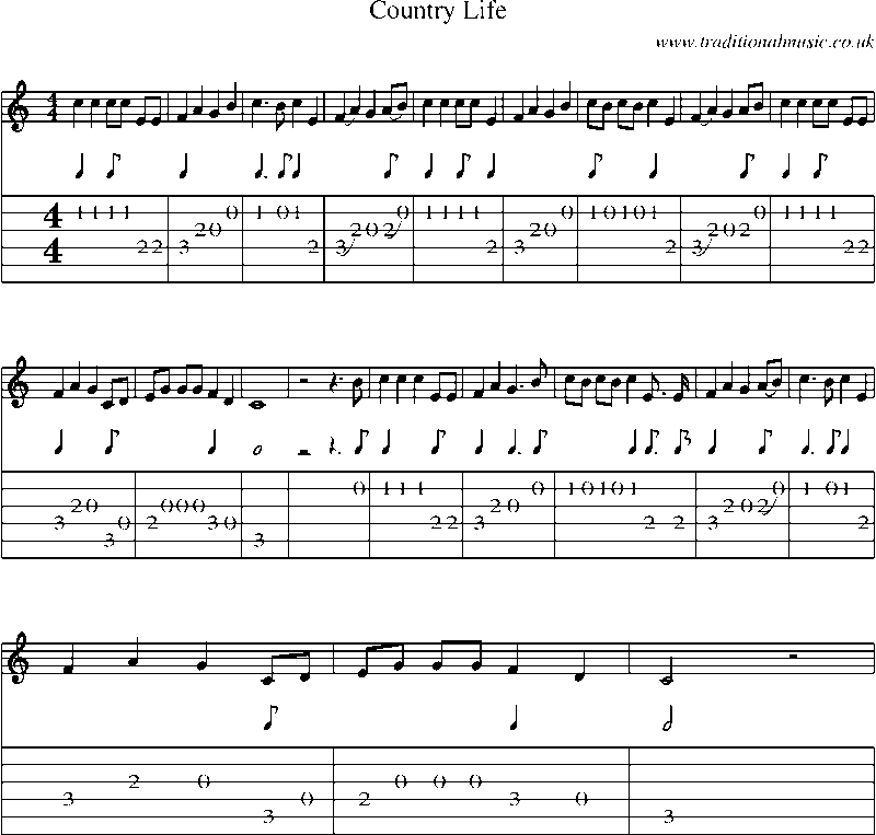 Guitar Tab and Sheet Music for Country Life