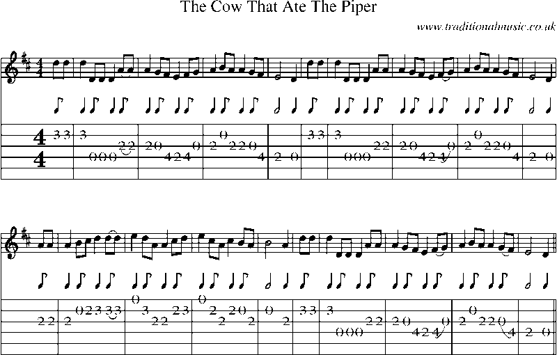 Guitar Tab and Sheet Music for The Cow That Ate The Piper
