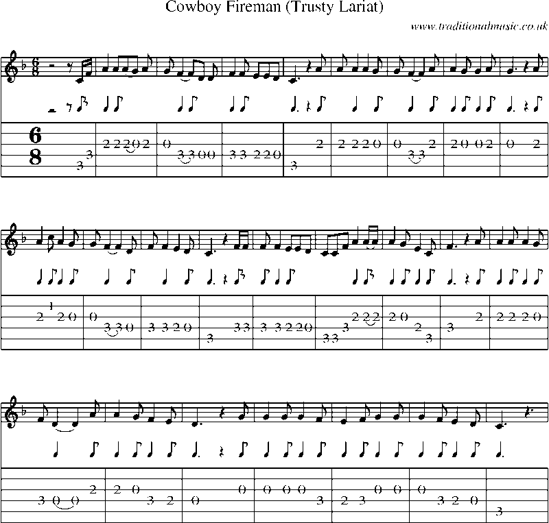 Guitar Tab and Sheet Music for Cowboy Fireman (trusty Lariat)