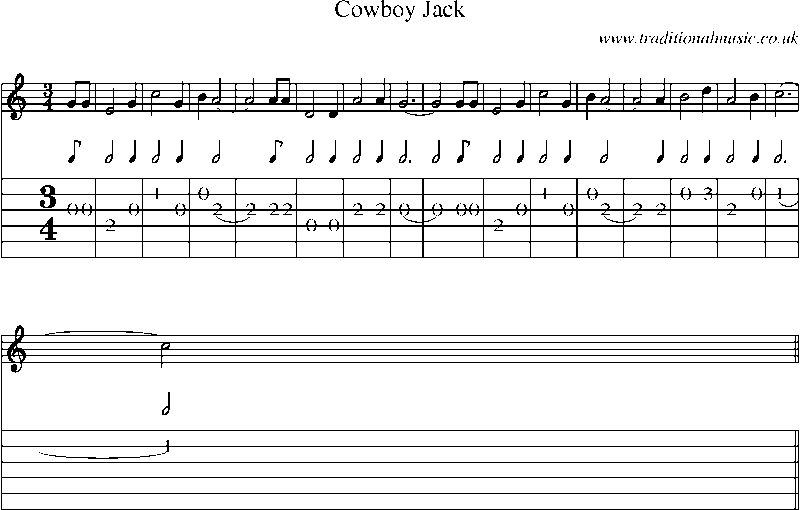 Guitar Tab and Sheet Music for Cowboy Jack