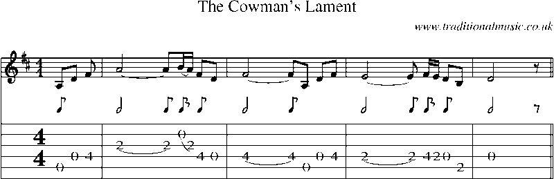 Guitar Tab and Sheet Music for The Cowman's Lament