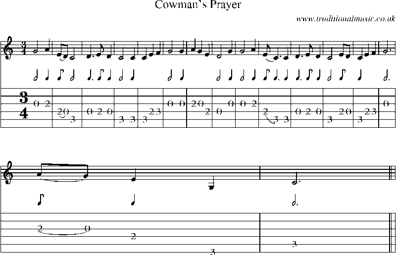 Guitar Tab and Sheet Music for Cowman's Prayer