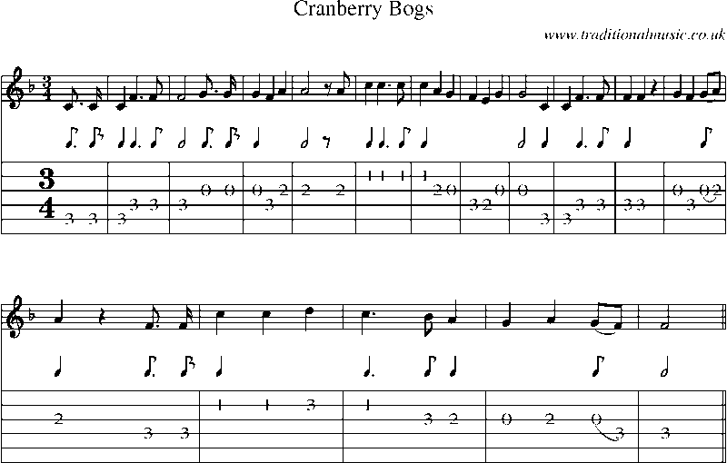 Guitar Tab and Sheet Music for Cranberry Bogs