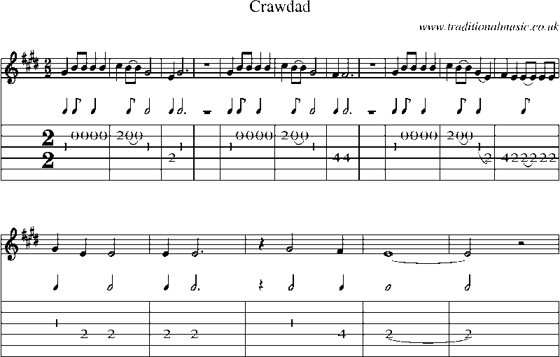 Guitar Tab and Sheet Music for Crawdad