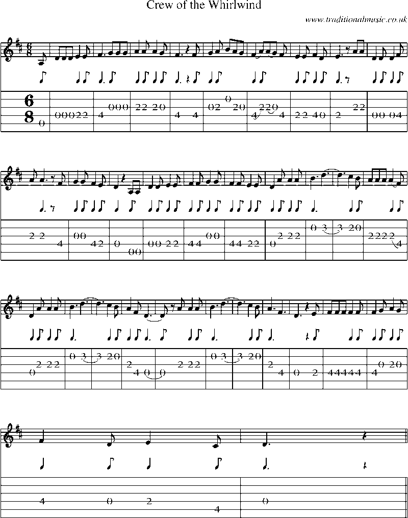 Guitar Tab and Sheet Music for Crew Of The Whirlwind