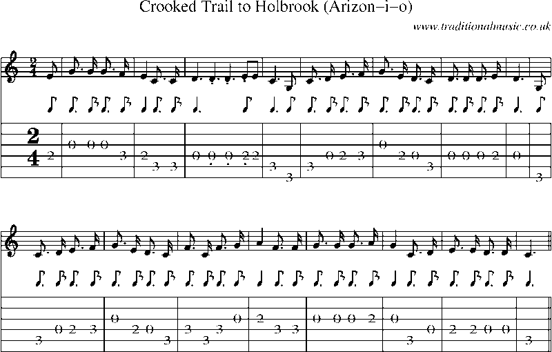 Guitar Tab and Sheet Music for Crooked Trail To Holbrook (arizon-i-o)