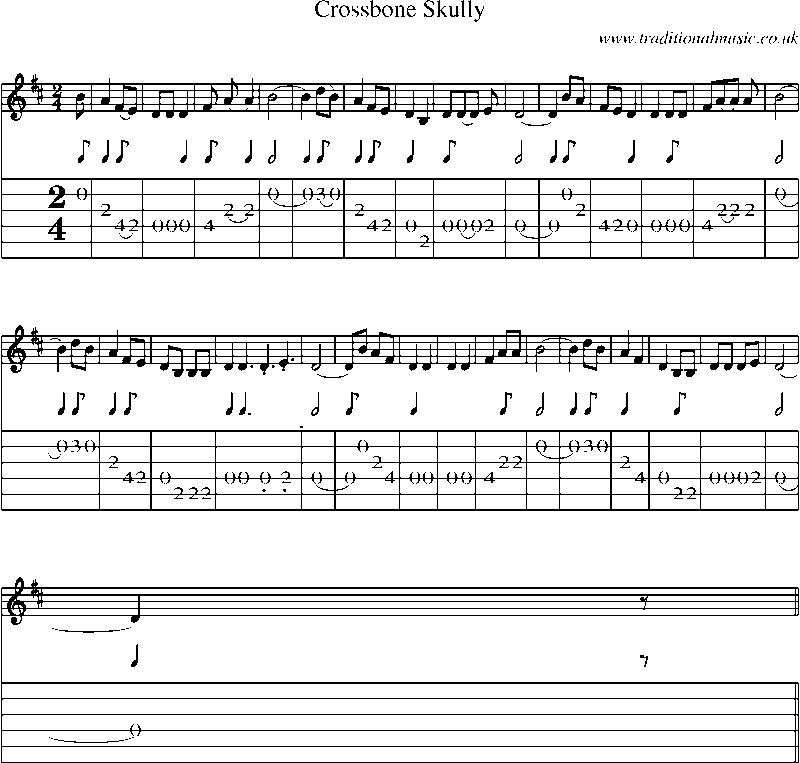 Guitar Tab and Sheet Music for Crossbone Skully