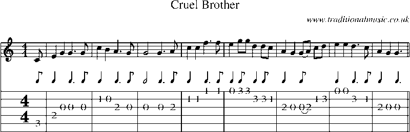 Guitar Tab and Sheet Music for The Cruel Brother