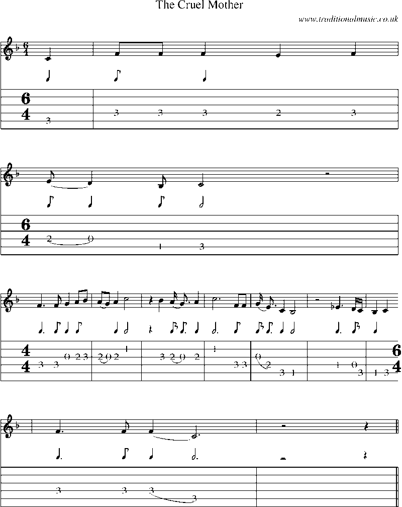 Guitar Tab and Sheet Music for The Cruel Mother(1)