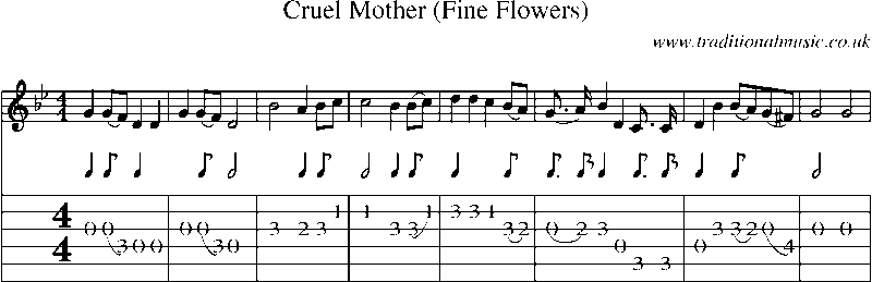 Guitar Tab and Sheet Music for Cruel Mother (fine Flowers)