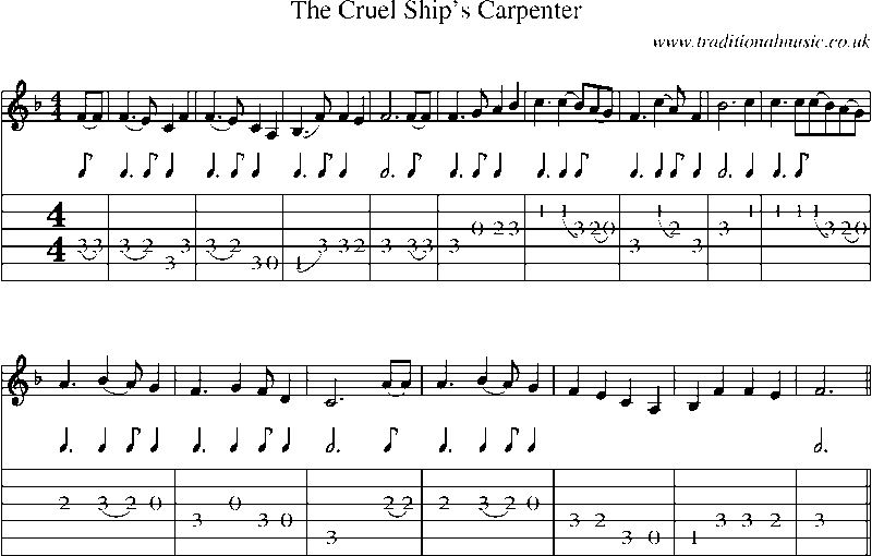 Guitar Tab and Sheet Music for The Cruel Ship's Carpenter