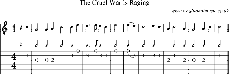Guitar Tab and Sheet Music for The Cruel War Is Raging