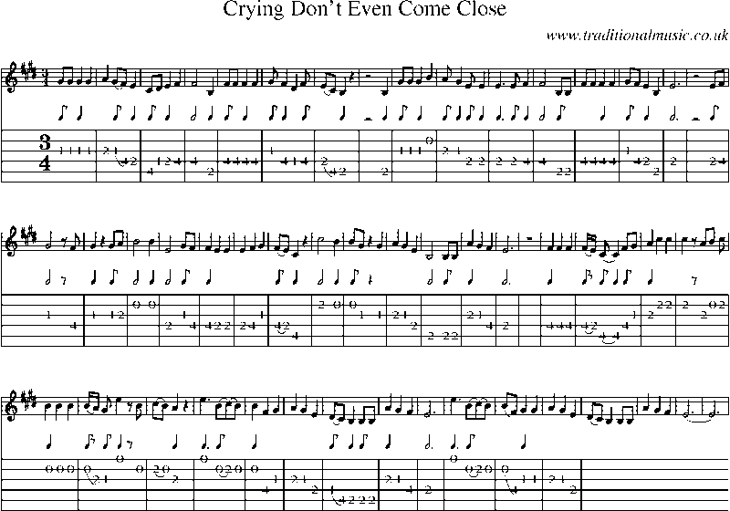 Guitar Tab and Sheet Music for Crying Don't Even Come Close
