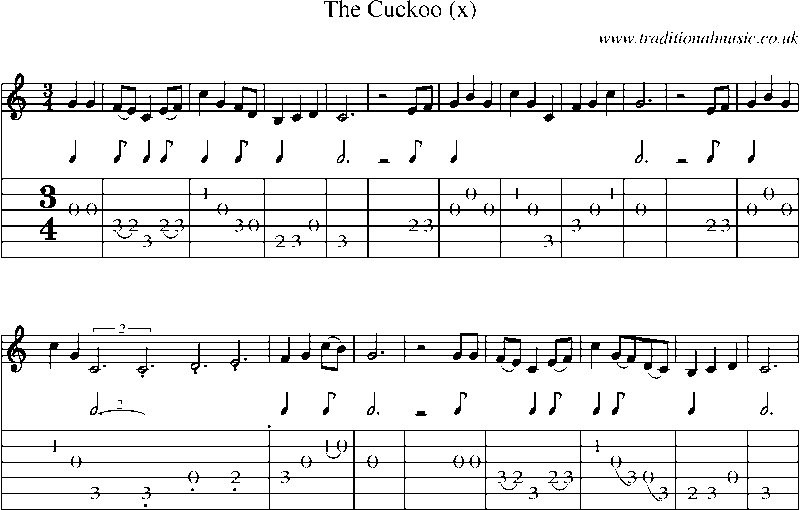 Guitar Tab and Sheet Music for The Cuckoo