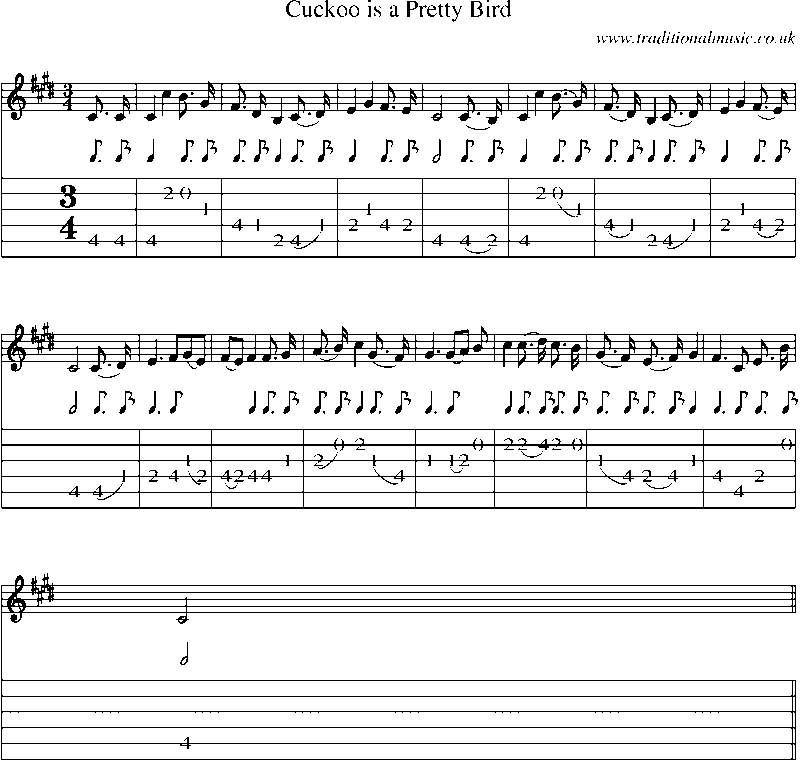 Guitar Tab and Sheet Music for Cuckoo Is A Pretty Bird
