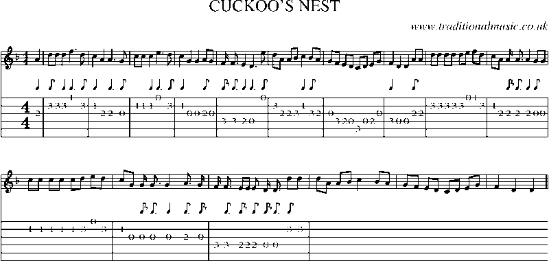 Guitar Tab and Sheet Music for Cuckoo's Nest
