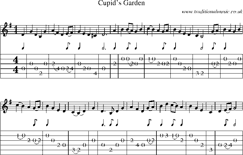 Guitar Tab and Sheet Music for Cupid's Garden