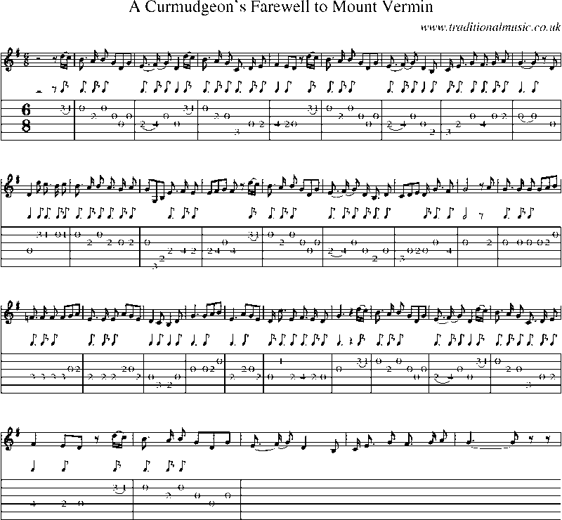 Guitar Tab and Sheet Music for A Curmudgeon's Farewell To Mount Vermin