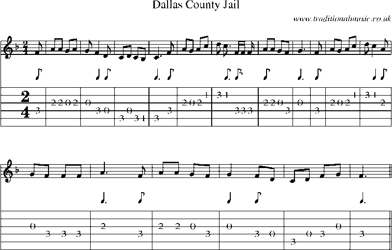 Guitar Tab and Sheet Music for Dallas County Jail