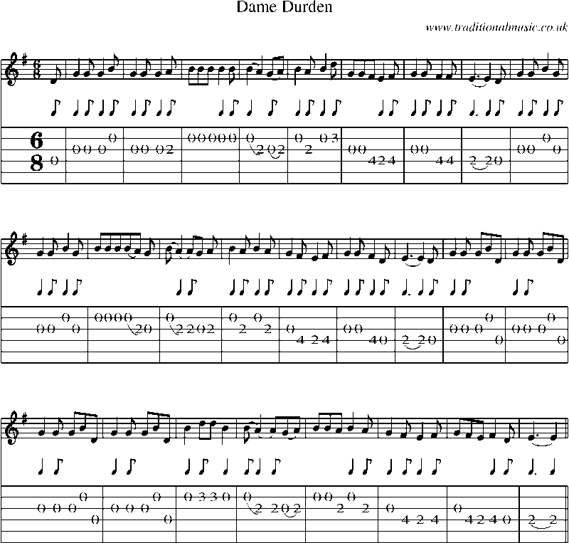 Guitar Tab and Sheet Music for Dame Durden