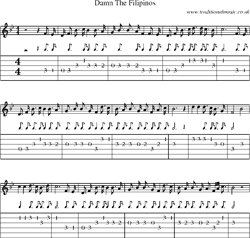 Guitar Tab and Sheet Music for Damn The Filipinos