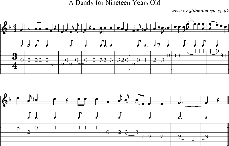 Guitar Tab and Sheet Music for A Dandy For Nineteen Years Old