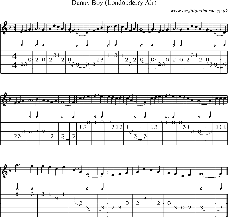 Guitar Tab and Sheet Music for Danny Boy (londonderry Air)
