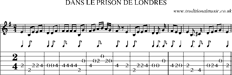 Guitar Tab and Sheet Music for Dans Le Prison De Londres