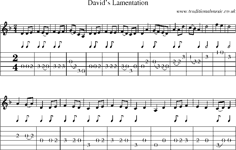Guitar Tab and Sheet Music for David's Lamentation