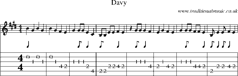 Guitar Tab and Sheet Music for Davy