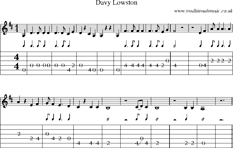 Guitar Tab and Sheet Music for Davy Lowston