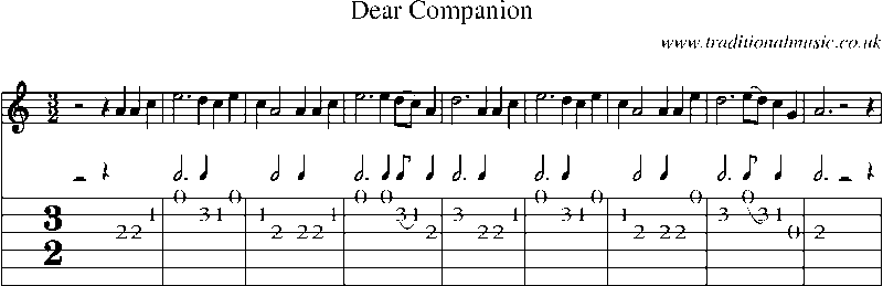 Guitar Tab and Sheet Music for Dear Companion