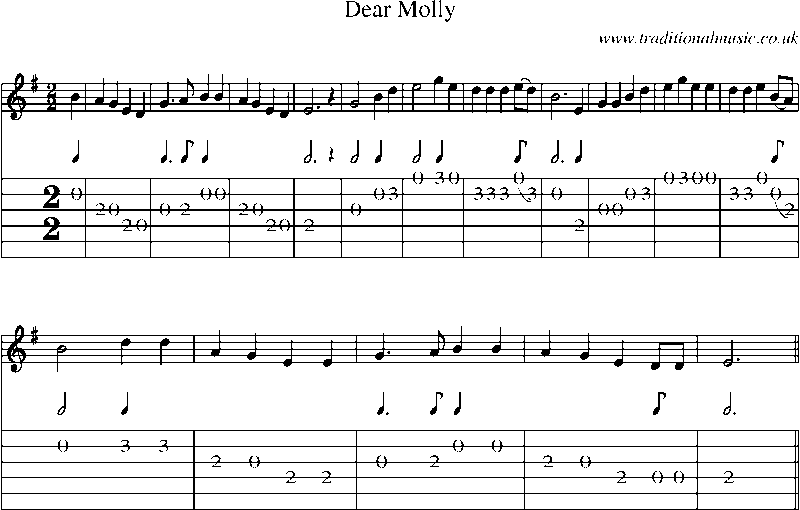 Guitar Tab and Sheet Music for Dear Molly