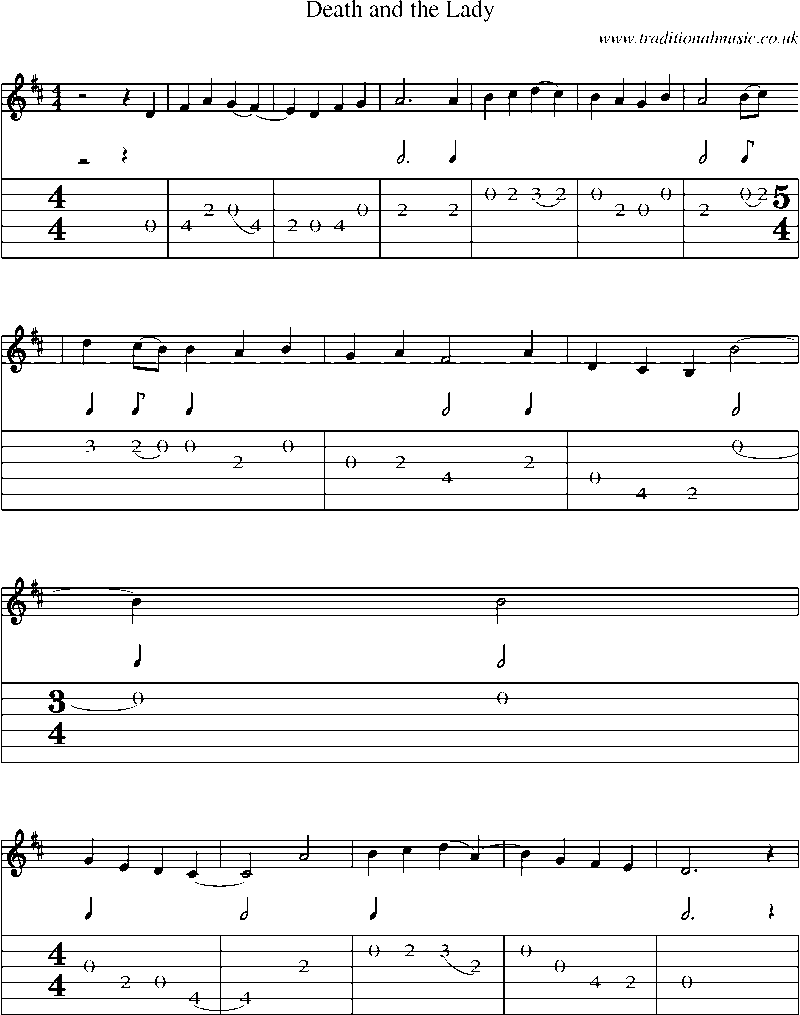 Guitar Tab and Sheet Music for Death And The Lady