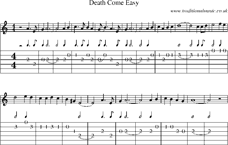 Guitar Tab and Sheet Music for Death Come Easy